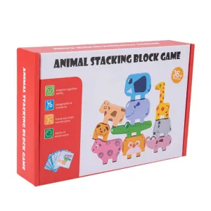 كتل بناء خشبية طويلة لتوازن الحيوانات للأطفال . Long Wooden Animal Balancing Building Blocks for Kids