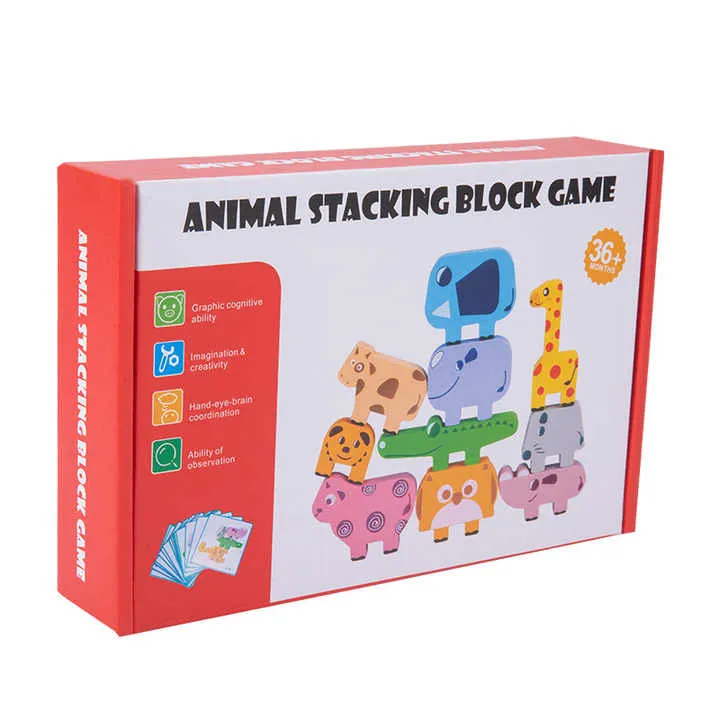 كتل بناء خشبية طويلة لتوازن الحيوانات للأطفال . Long Wooden Animal Balancing Building Blocks for Kids