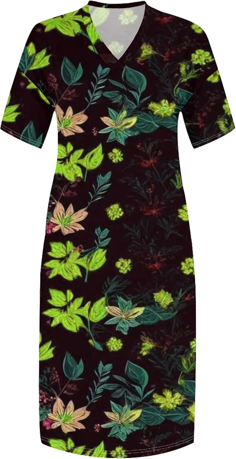 2024 Fahion Women's Plus Size Maxi Dresses Summer V Neck Casual Short Sleeve Party Long Sundress XL-6XL with Pockets