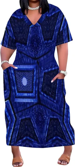 2024 Fahion Women's Plus Size Maxi Dresses Summer V Neck Casual Short Sleeve Party Long Sundress XL-6XL with Pockets