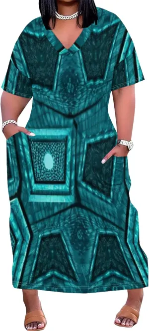 2024 Fahion Women's Plus Size Maxi Dresses Summer V Neck Casual Short Sleeve Party Long Sundress XL-6XL with Pockets