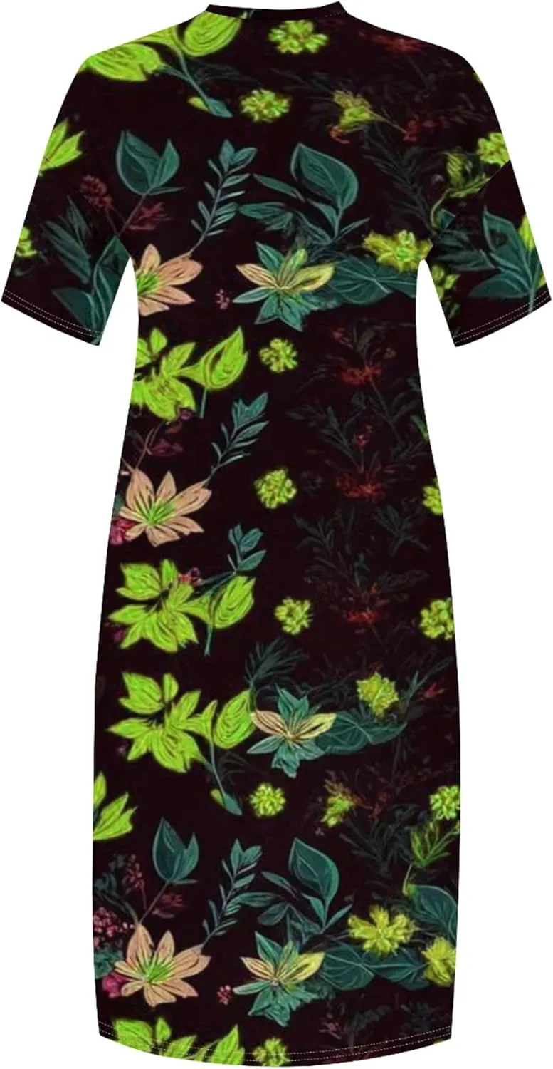 2024 Fahion Women's Plus Size Maxi Dresses Summer V Neck Casual Short Sleeve Party Long Sundress XL-6XL with Pockets