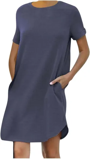 2024 T-Shirt Dress for Women Casual Summer Summer Outfits for Women Short Dresses Beach Ruffle Casual Swing Dresses