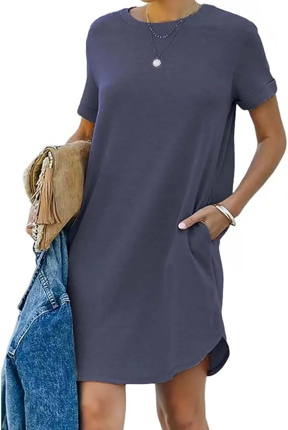 2024 T-Shirt Dress for Women Casual Summer Summer Outfits for Women Short Dresses Beach Ruffle Casual Swing Dresses