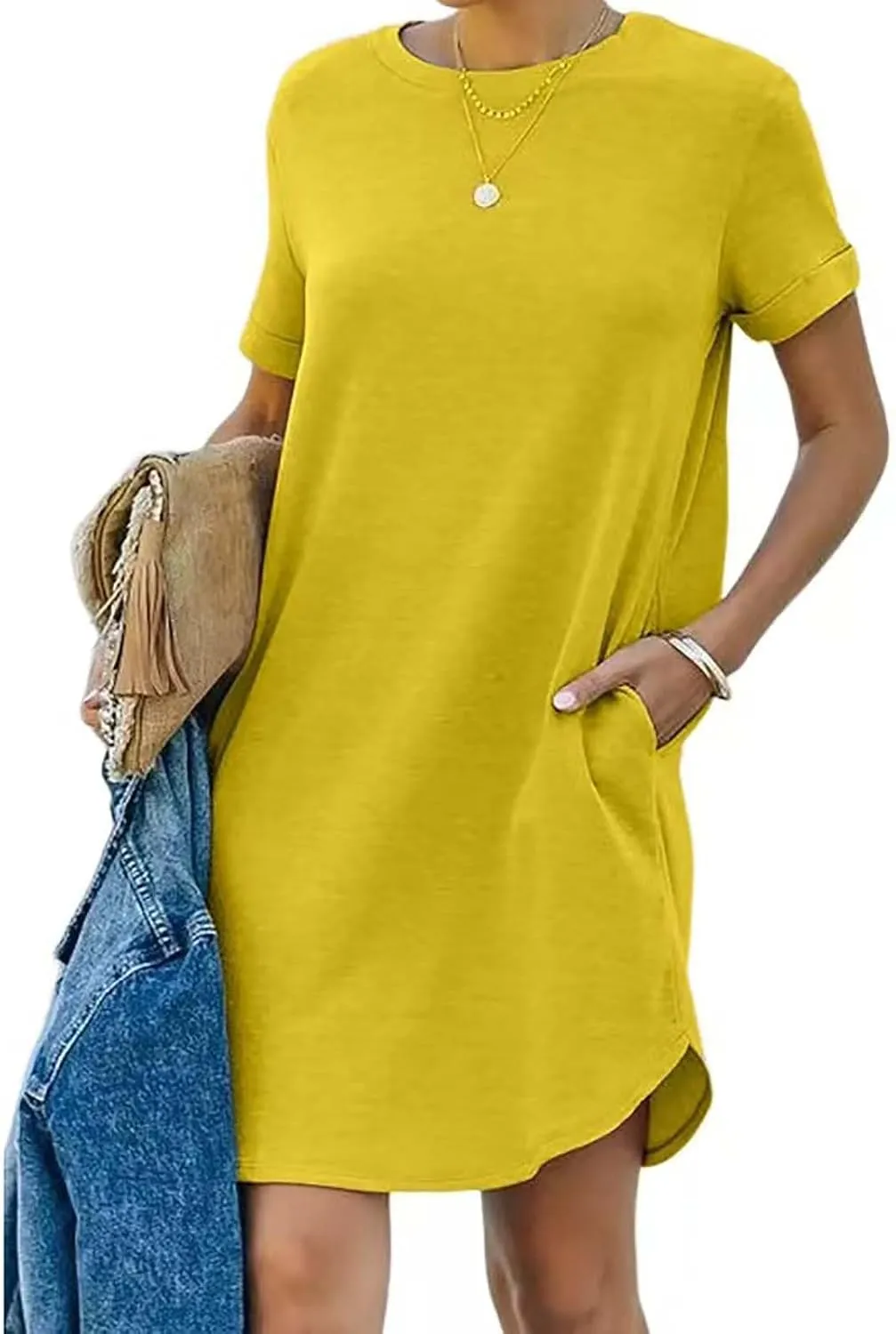 2024 T-Shirt Dress for Women Casual Summer Summer Outfits for Women Short Dresses Beach Ruffle Casual Swing Dresses