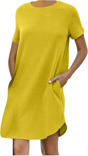 2024 T-Shirt Dress for Women Casual Summer Summer Outfits for Women Short Dresses Beach Ruffle Casual Swing Dresses