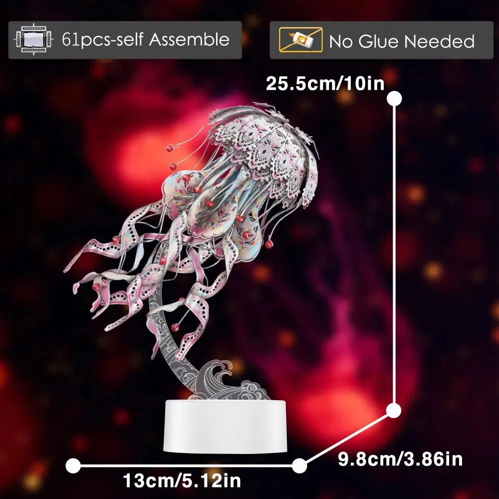 3d Puzzles Metal Model Colourful Jellyfish Building Kits Jigsaw Diy Toy for Adult 4 Colours