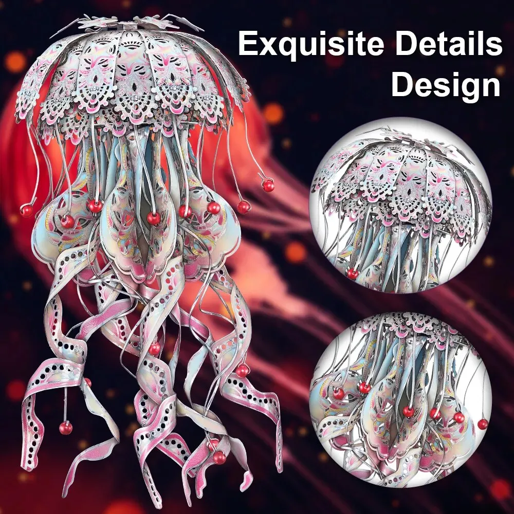 3d Puzzles Metal Model Colourful Jellyfish Building Kits Jigsaw Diy Toy for Adult 4 Colours