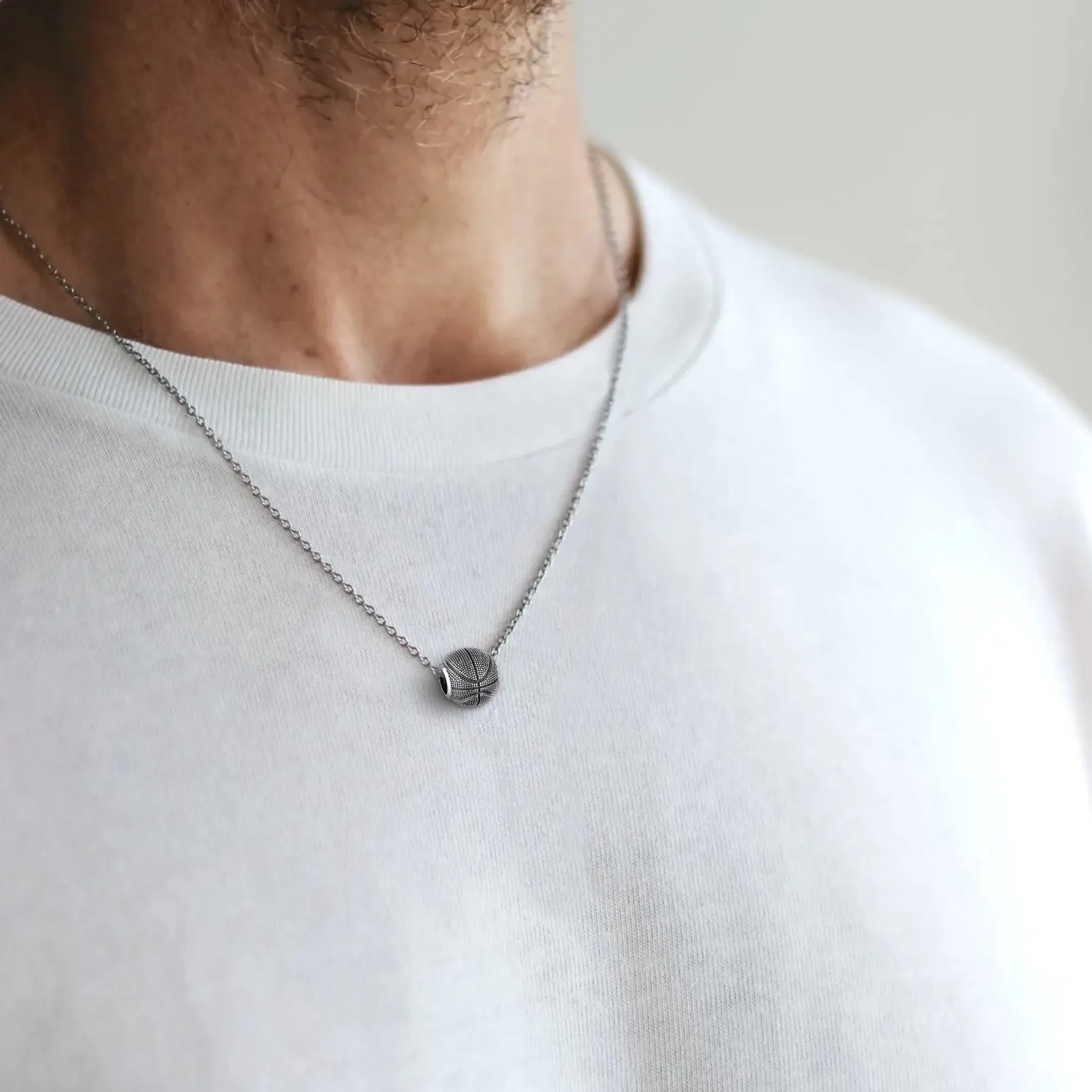 925 Sterling Silver Basketball Pendant Sport Necklace