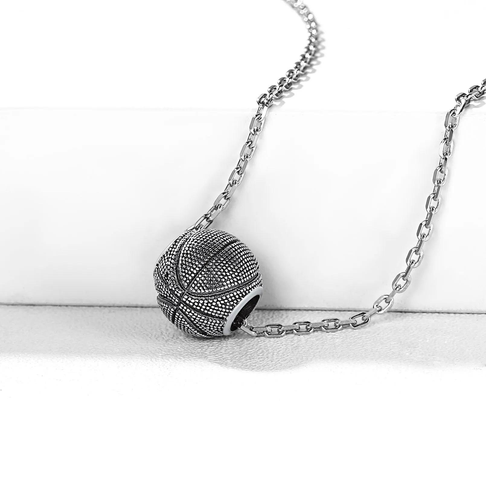925 Sterling Silver Basketball Pendant Sport Necklace