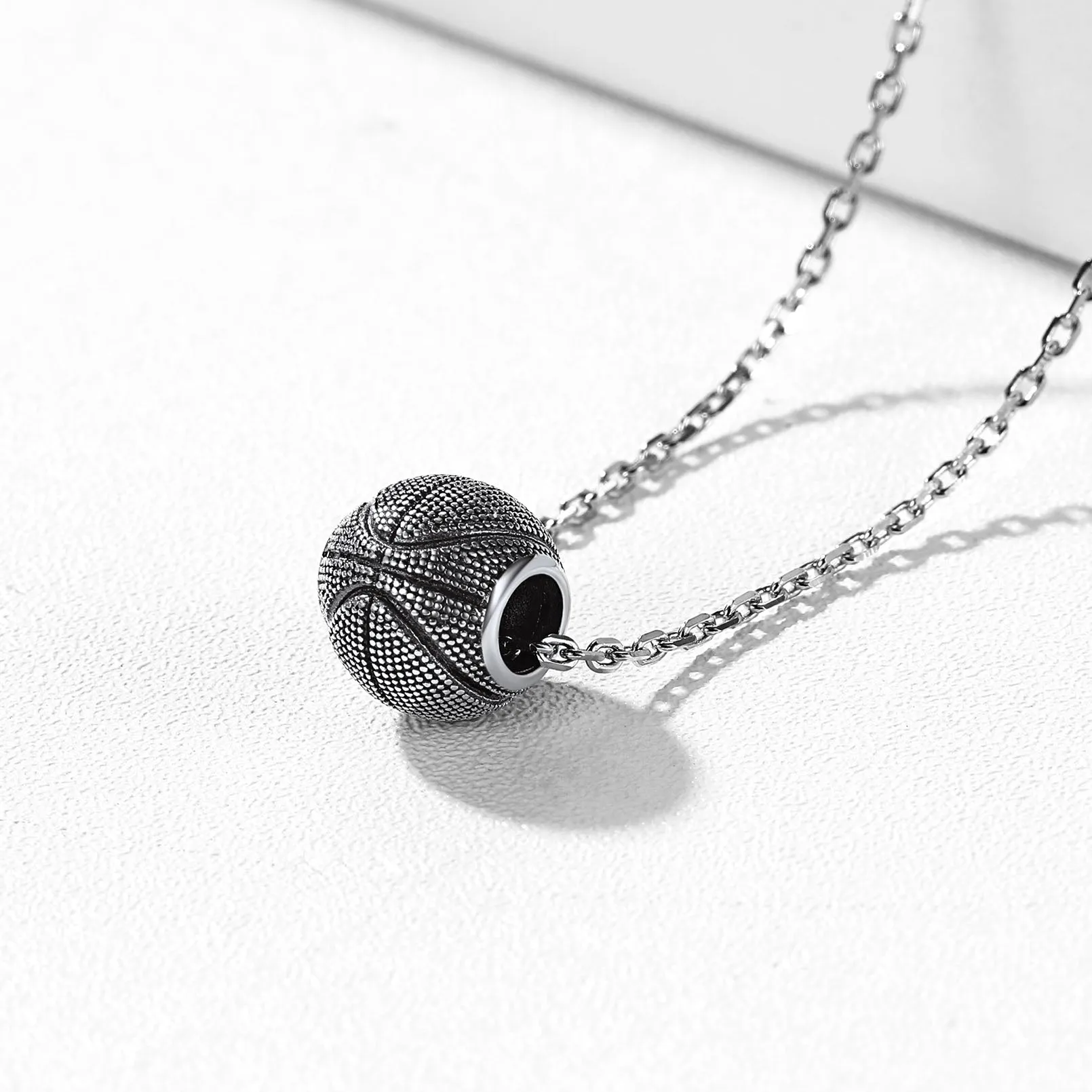 925 Sterling Silver Basketball Pendant Sport Necklace