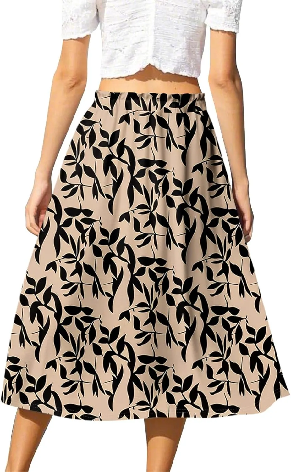 ADHOWBEW Boho Skirts for Women Cute Beach Plus Size Ruffle Trendy A Line Midi Length High Waisted Casual Flowy Spring Skirts