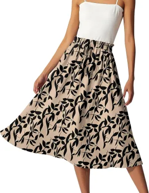 ADHOWBEW Boho Skirts for Women Cute Beach Plus Size Ruffle Trendy A Line Midi Length High Waisted Casual Flowy Spring Skirts