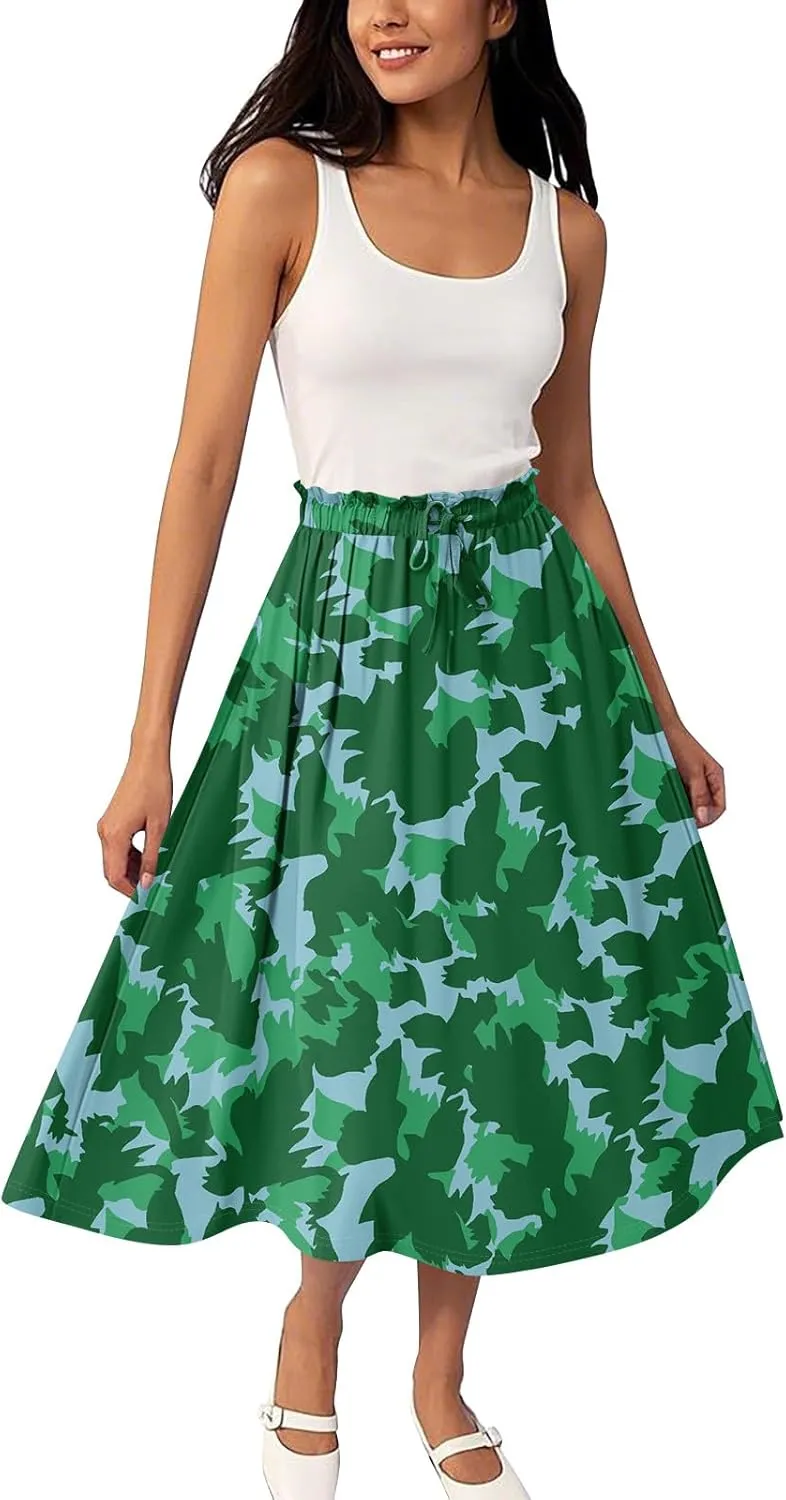 ADHOWBEW Maxi Skirts for Women Beach High Waisted A Line Ruffle Casual Cute Flowy Trendy Midi Length Plus Size Summer Skirts