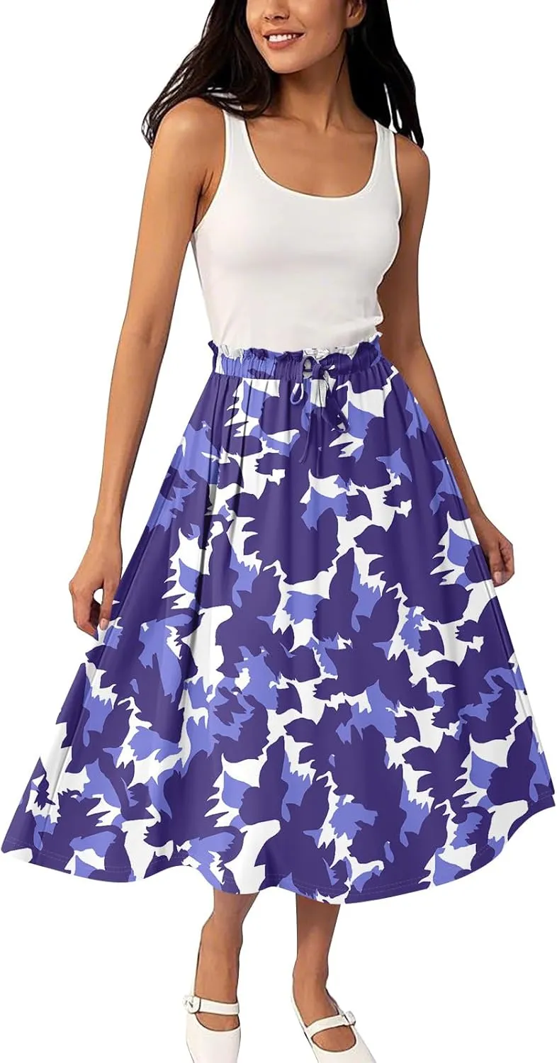 ADHOWBEW Maxi Skirts for Women Beach High Waisted A Line Ruffle Casual Cute Flowy Trendy Midi Length Plus Size Summer Skirts
