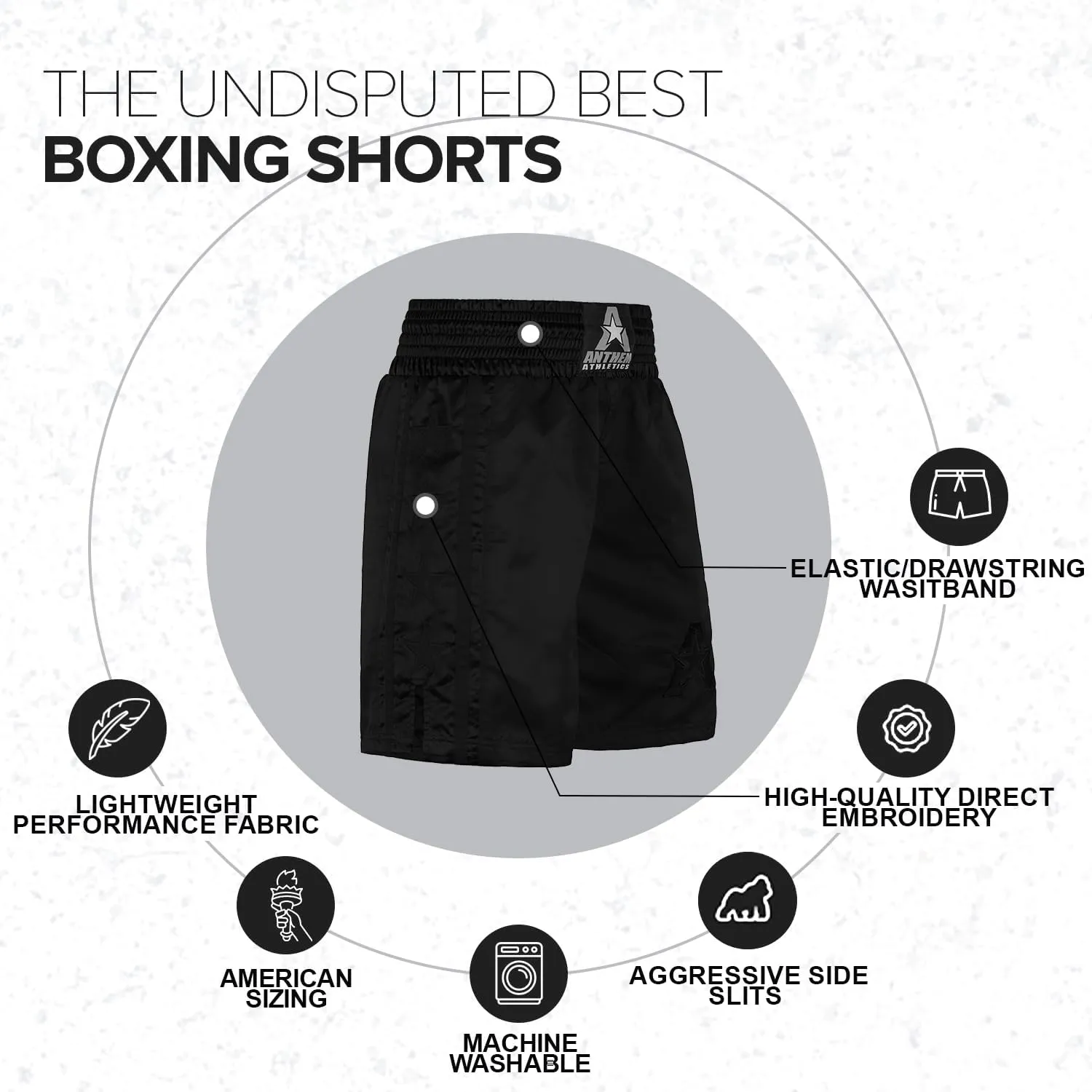 Anthem Athletics Classic Boxing Shorts for Men & Women - Machine Washable Boxer Trunks Costume Muay Thai