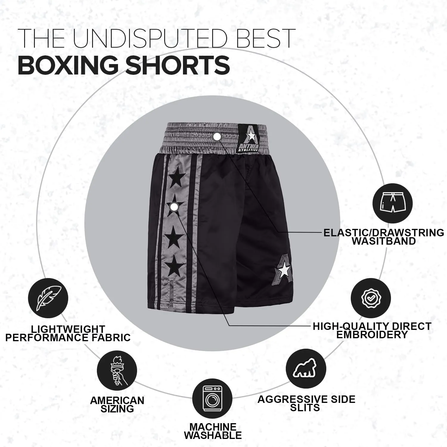 Anthem Athletics Classic Boxing Shorts for Men & Women - Machine Washable Boxer Trunks Costume Muay Thai