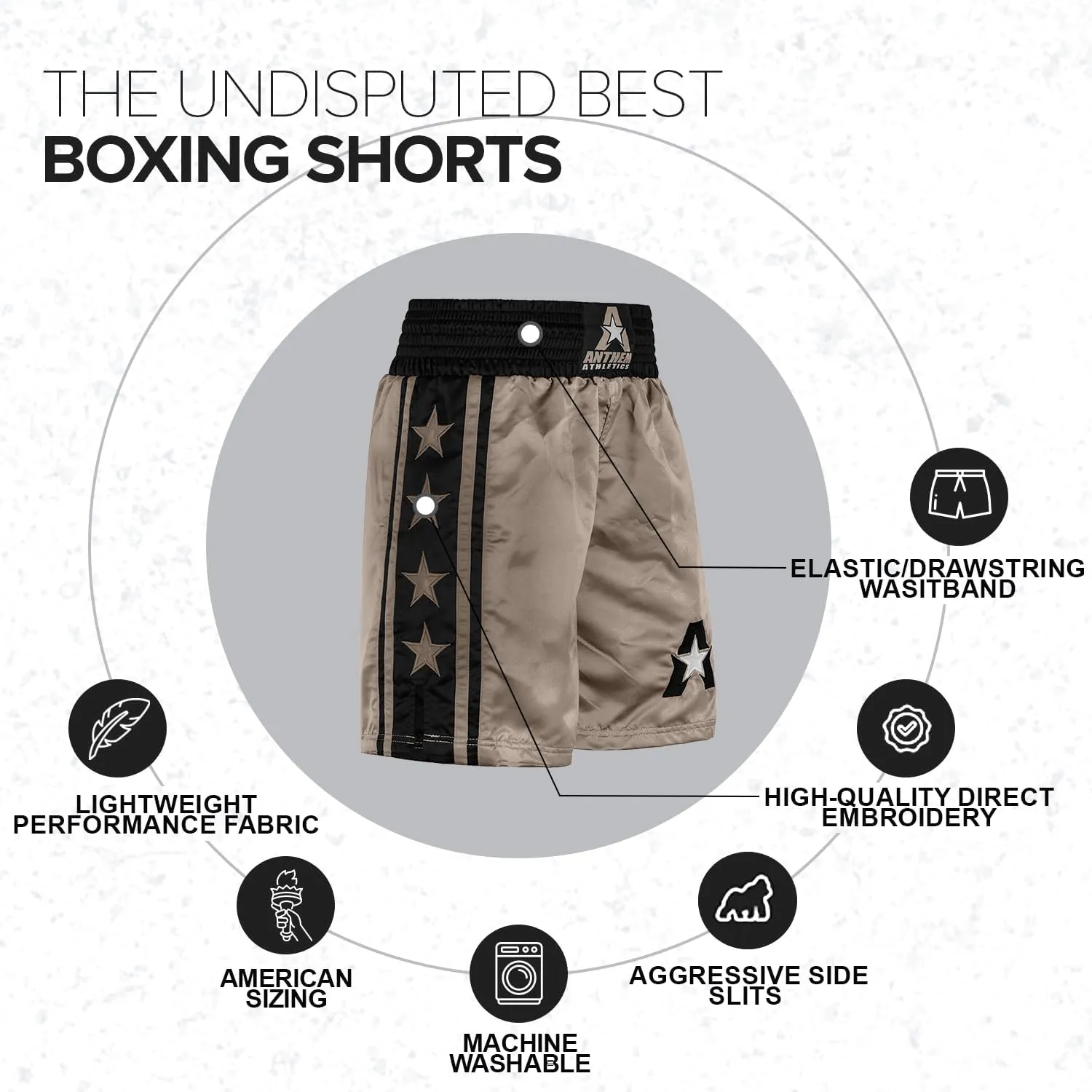 Anthem Athletics Classic Boxing Shorts for Men & Women - Machine Washable Boxer Trunks Costume Muay Thai
