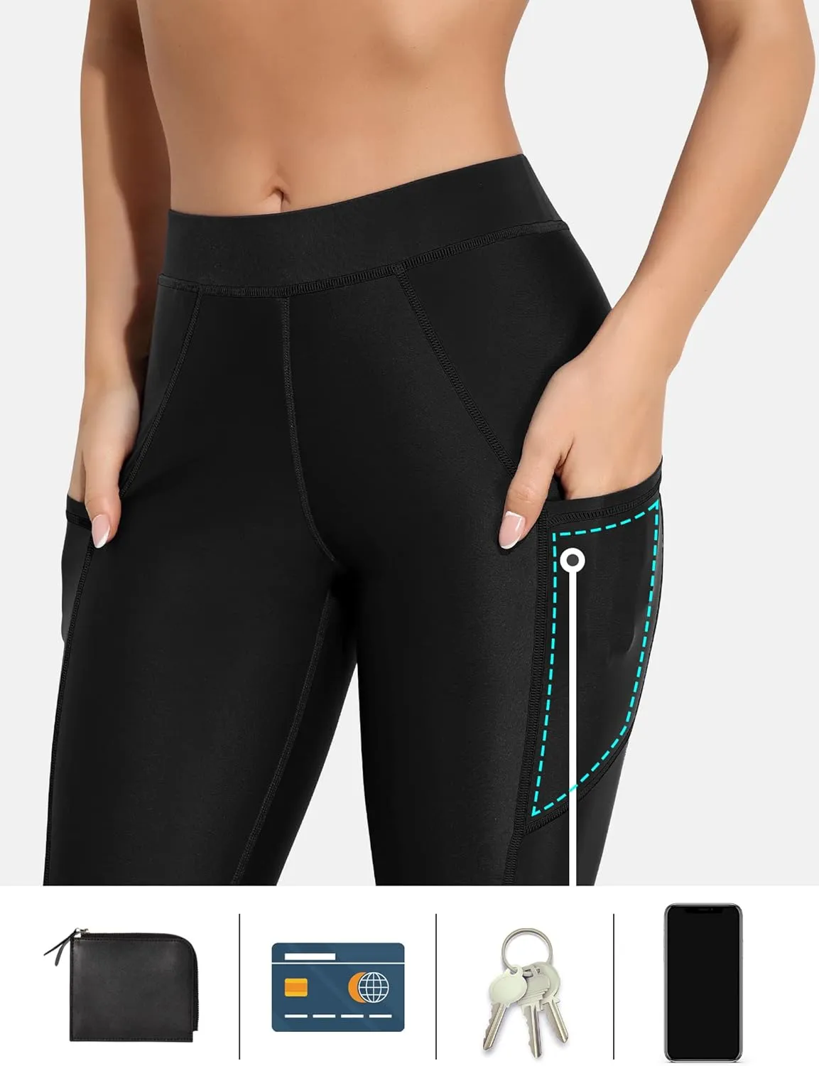 ATTRACO Womens Swim Pants with Pockets Long Swim Leggings High Waisted Swimming Pants