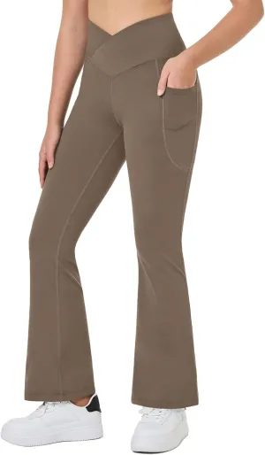 baleaf Girls' Flare Leggings Cross High Waisted Bootcut Yoga Dance Pants Kids Bell Bottoms Leggings with Pockets