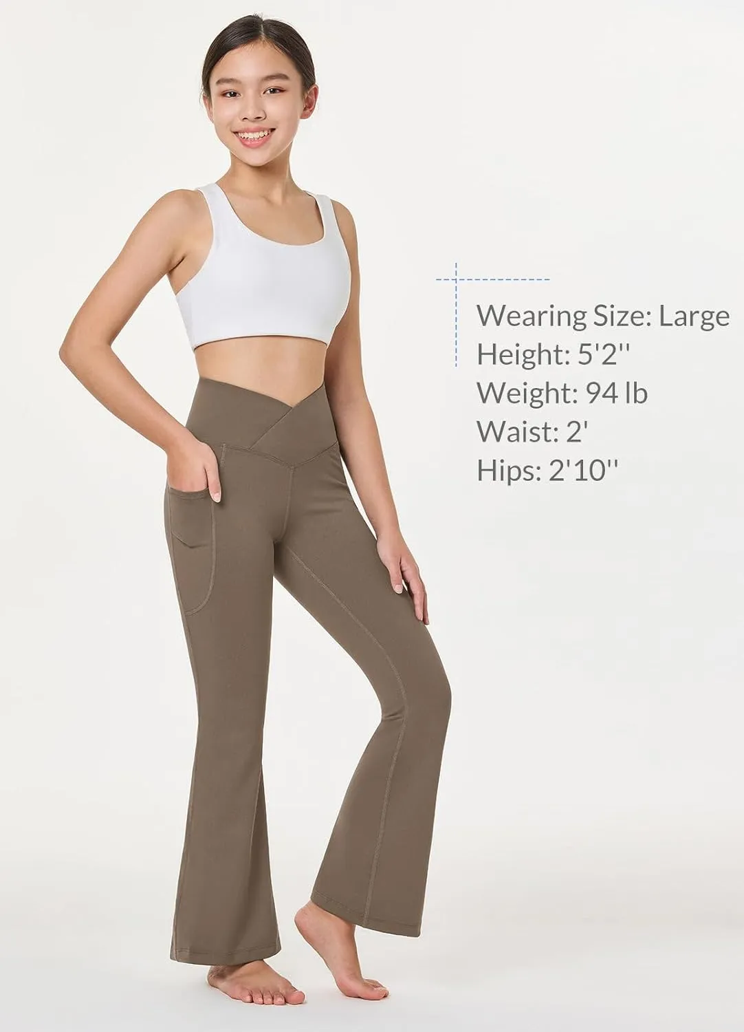 baleaf Girls' Flare Leggings Cross High Waisted Bootcut Yoga Dance Pants Kids Bell Bottoms Leggings with Pockets