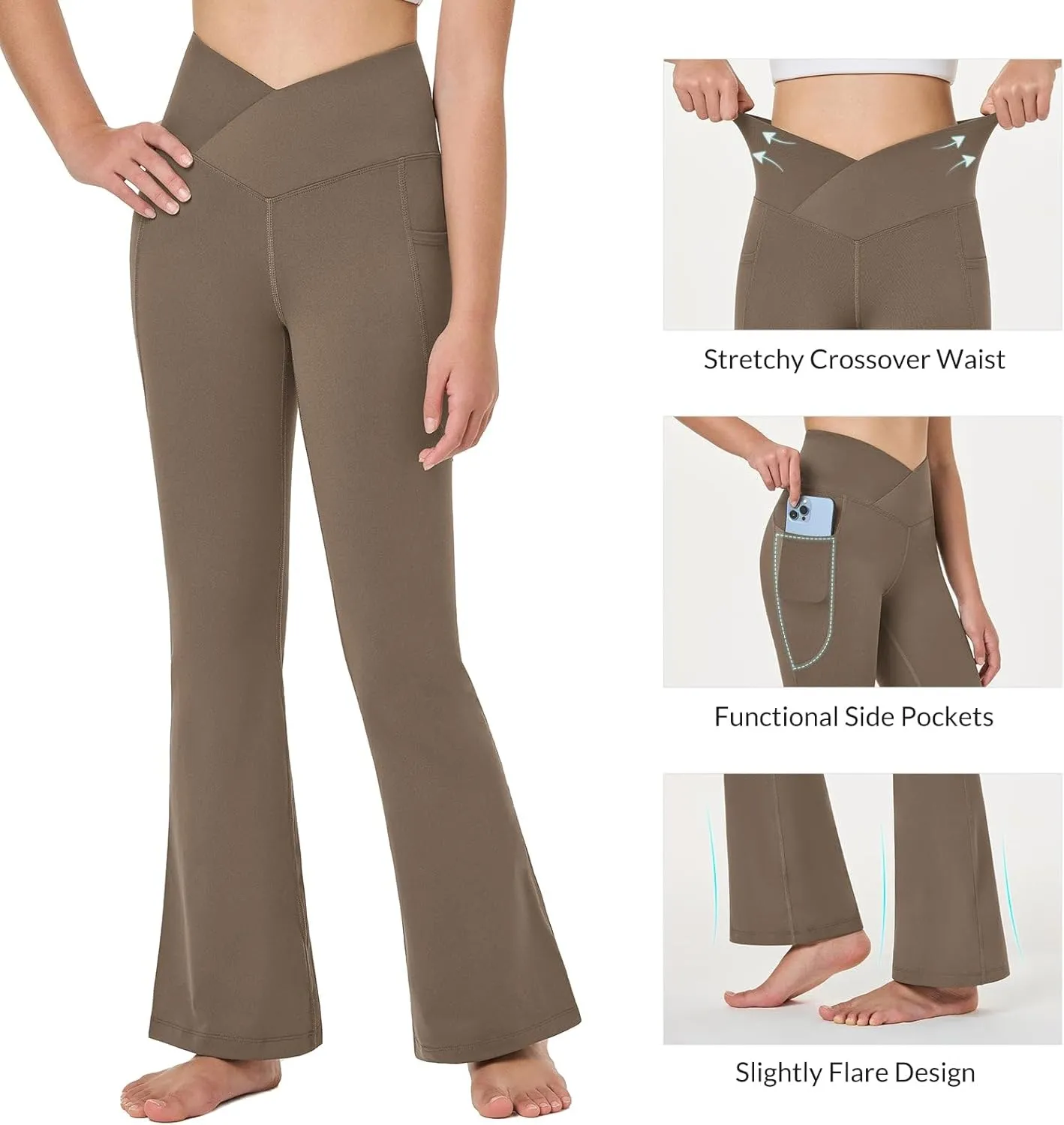baleaf Girls' Flare Leggings Cross High Waisted Bootcut Yoga Dance Pants Kids Bell Bottoms Leggings with Pockets