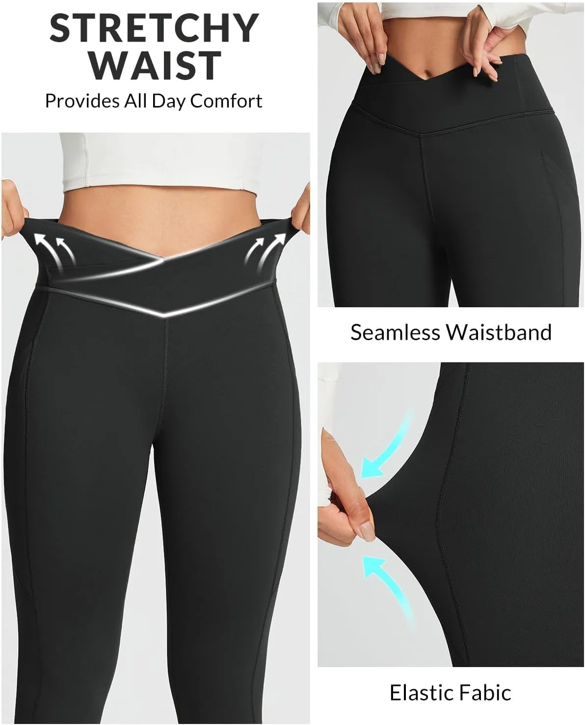 baleaf Women's Crossover Fleece Lined Leggings with Pockets Thermal Warm Winter Tights Crossover High Waisted Yoga Pants