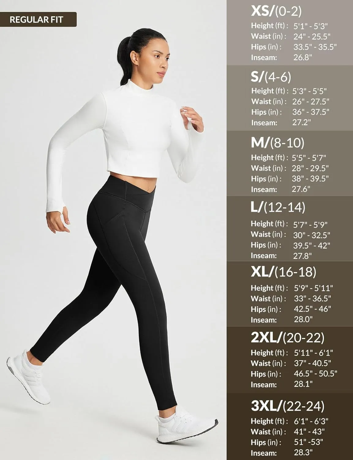 baleaf Women's Crossover Fleece Lined Leggings with Pockets Thermal Warm Winter Tights Crossover High Waisted Yoga Pants