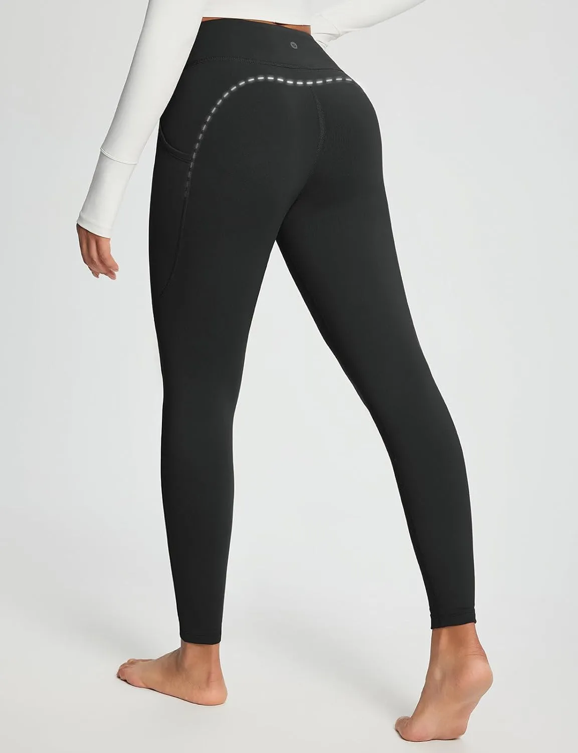 baleaf Women's Crossover Fleece Lined Leggings with Pockets Thermal Warm Winter Tights Crossover High Waisted Yoga Pants