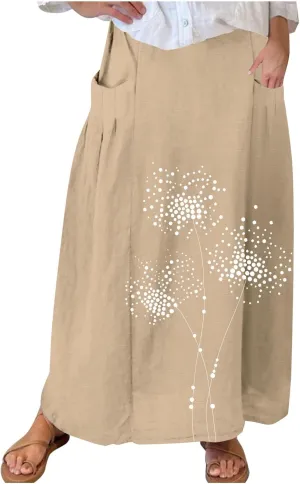 Beach Skirts for Women Fashion Floral Graphic Printed Stretchy Waisted Pleated Skirt Oversized Boho Vacation Skirt