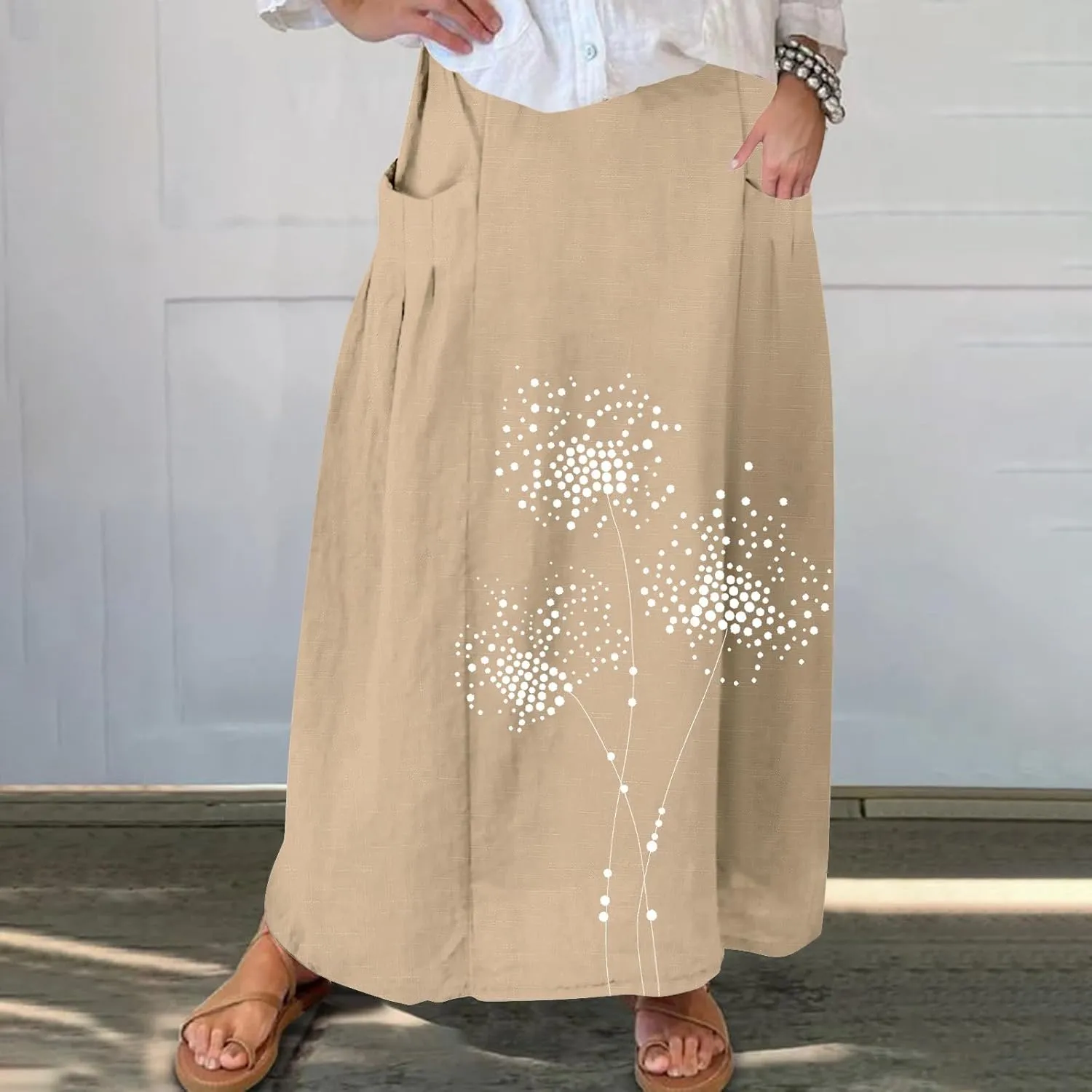 Beach Skirts for Women Fashion Floral Graphic Printed Stretchy Waisted Pleated Skirt Oversized Boho Vacation Skirt