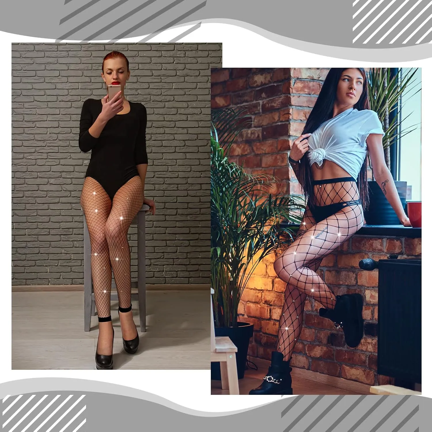 Bencailor 4 Pcs Rhinestone Leggings Fish Net Tights High Waist Leggings Mesh Thigh High Stockings Pantyhose