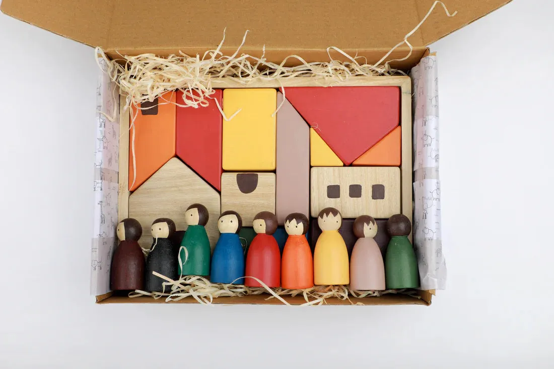 Birch House Blocks with Birch Folk
