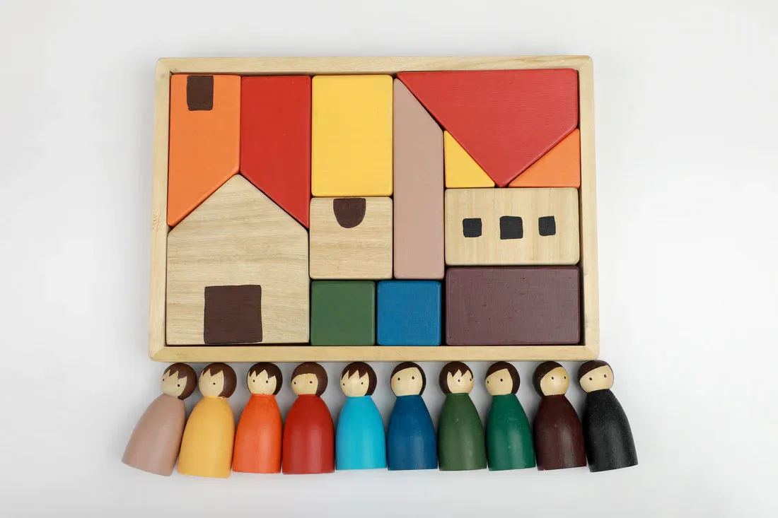 Birch House Blocks with Birch Folk