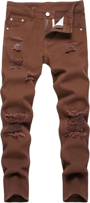 Boy's Skinny Fit Ripped Distressed Destroyed Fashion Washed Denim Jeans Pants