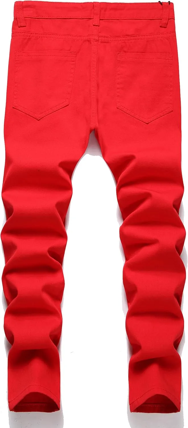 Boy's Skinny Fit Ripped Distressed Destroyed Fashion Washed Denim Jeans Pants