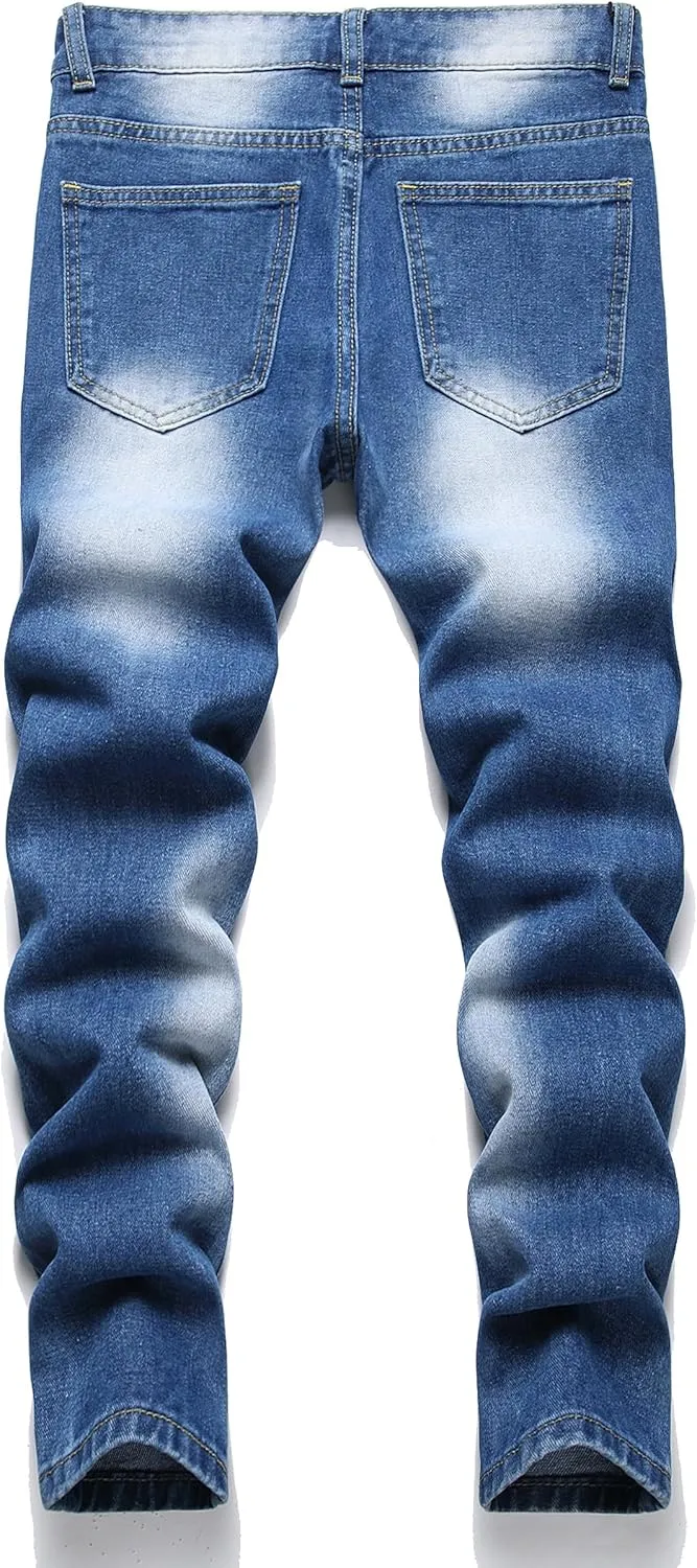 Boy's Skinny Fit Ripped Distressed Destroyed Fashion Washed Denim Jeans Pants