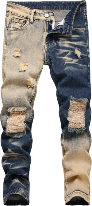 Boy's Skinny Fit Ripped Distressed Destroyed Fashion Washed Denim Jeans Pants