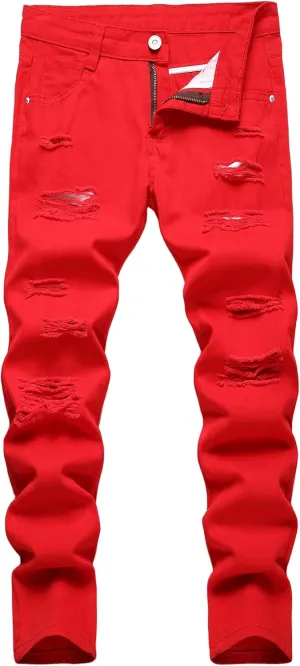 Boy's Skinny Fit Ripped Distressed Destroyed Fashion Washed Denim Jeans Pants