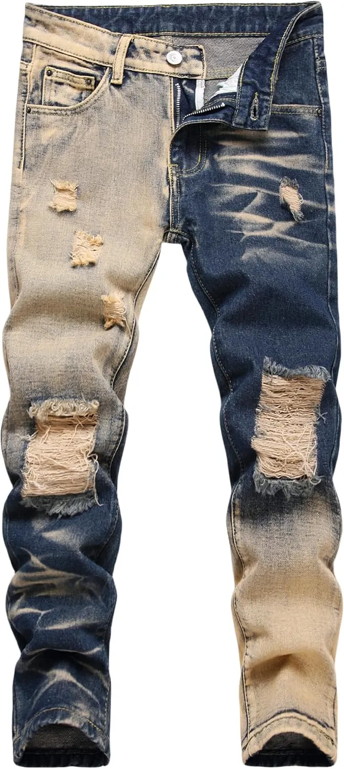 Boy's Skinny Fit Ripped Distressed Destroyed Fashion Washed Denim Jeans Pants
