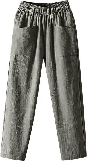 Capri Sweatpants for Women Straight Leg Loose Casual Pants Linen Peasant Lounge