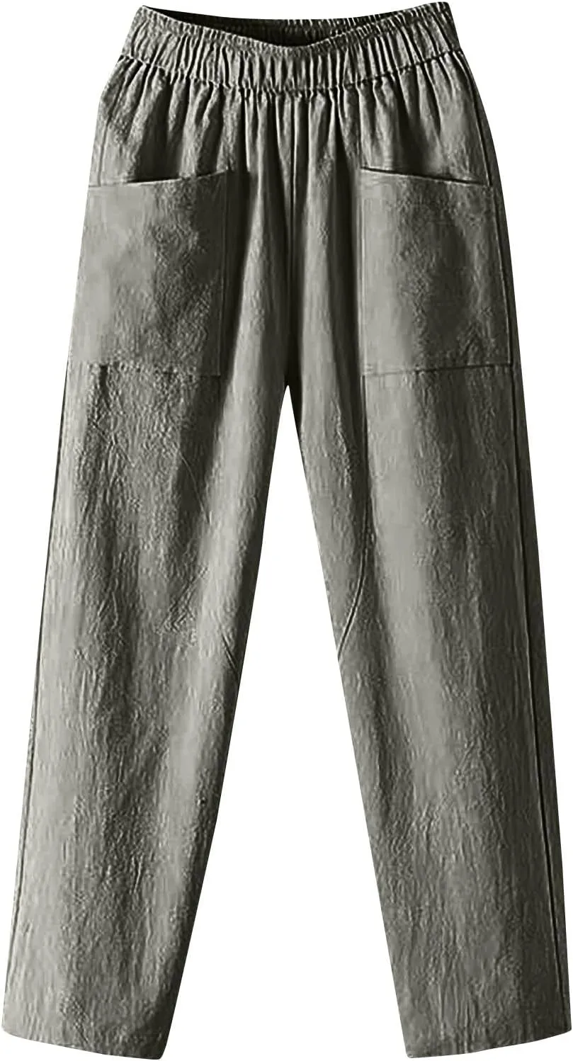 Capri Sweatpants for Women Straight Leg Loose Casual Pants Linen Peasant Lounge