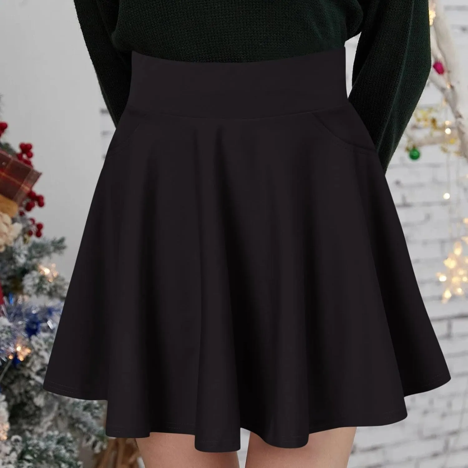 Casual Mini Skirts for Women High Waisted Pleated Side Pockets Anti-Slip Lining Elastic Waist Summer Outfits