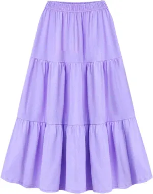 Casual Skirts Women Plus Size Summer Skirt Flowy Midi Skirt Elastic Tiered Skirt Comfy Maxi Skirt Fashion Beach Skirt