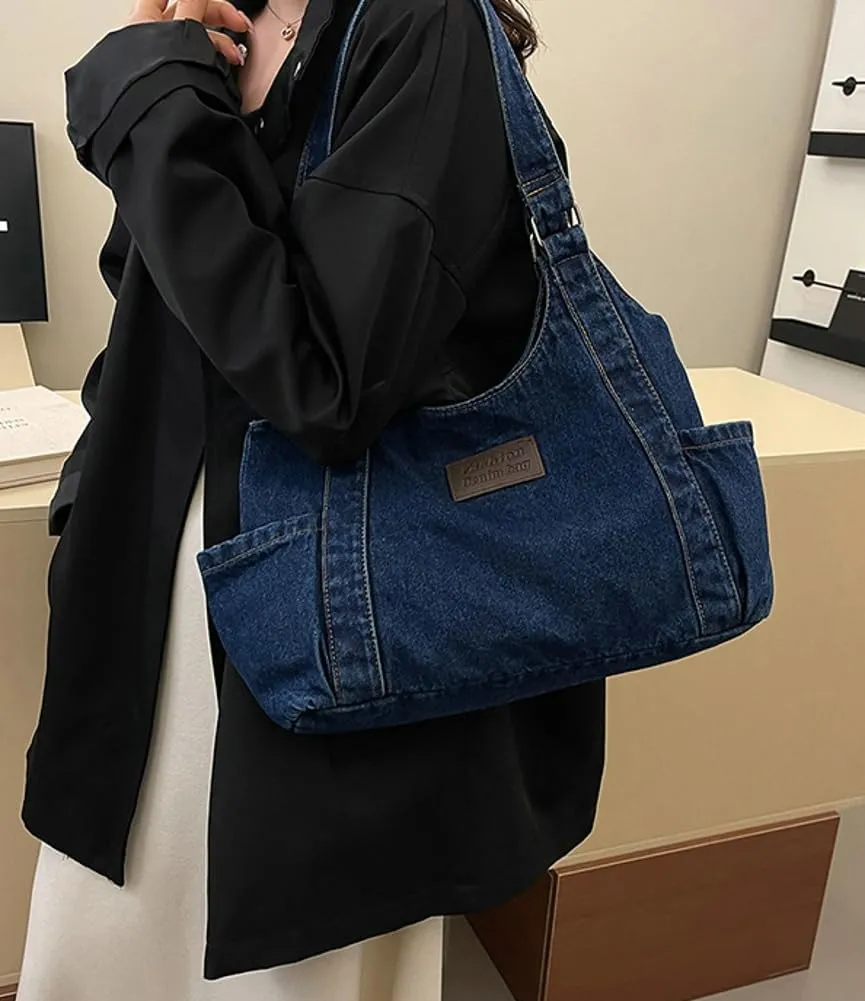 Casual Washed Denim Shoulder Bags for Women 2025 Trendy Hobo Bag Slouchy Purses and Handbags for Shopping Travel