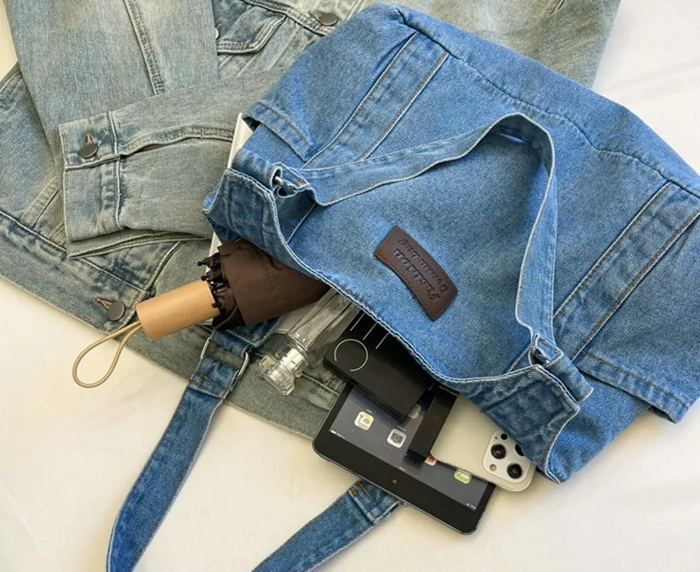 Casual Washed Denim Shoulder Bags for Women 2025 Trendy Hobo Bag Slouchy Purses and Handbags for Shopping Travel