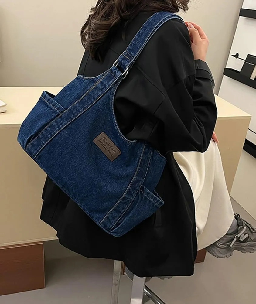 Casual Washed Denim Shoulder Bags for Women 2025 Trendy Hobo Bag Slouchy Purses and Handbags for Shopping Travel