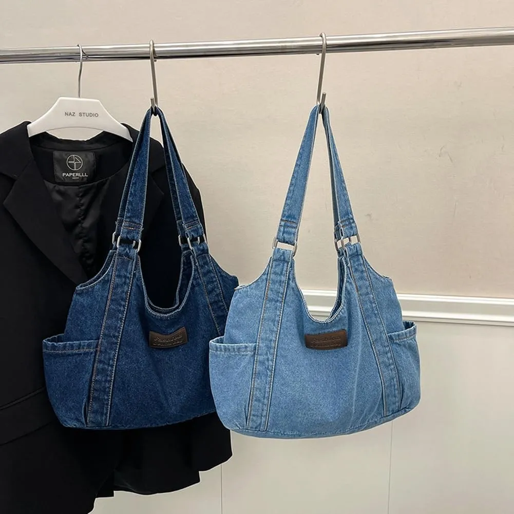 Casual Washed Denim Shoulder Bags for Women 2025 Trendy Hobo Bag Slouchy Purses and Handbags for Shopping Travel