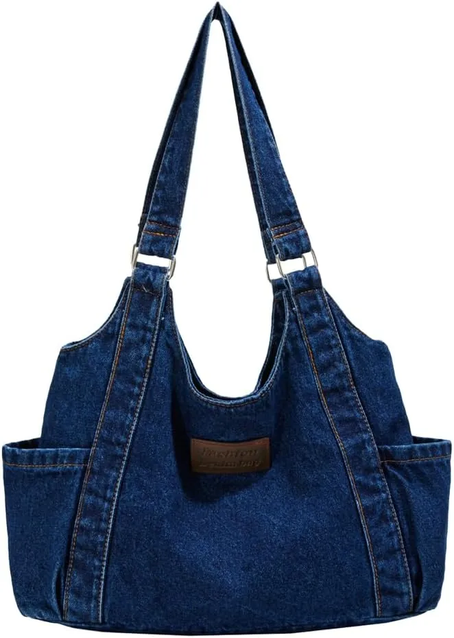 Casual Washed Denim Shoulder Bags for Women 2025 Trendy Hobo Bag Slouchy Purses and Handbags for Shopping Travel