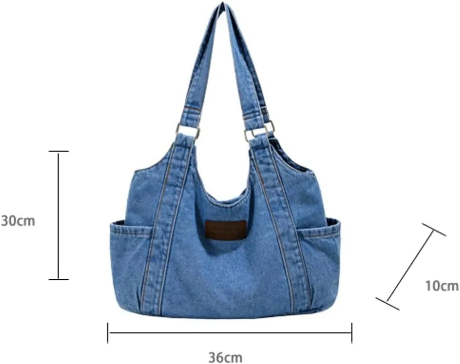 Casual Washed Denim Shoulder Bags for Women 2025 Trendy Hobo Bag Slouchy Purses and Handbags for Shopping Travel